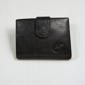 Buxton Vtg Black Leather Tri-Fold Wallet With KissLock Coin Purse